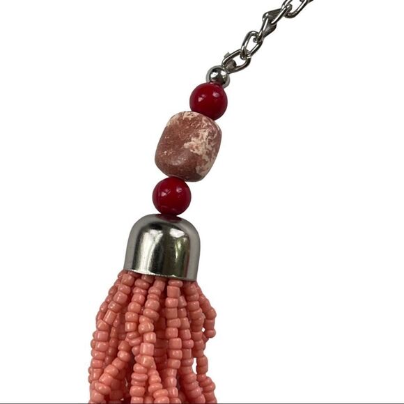 Multi Strand Intertwined Seed Bead Statement Necklace • Coral Tones • NWOT - Picture 3 of 4